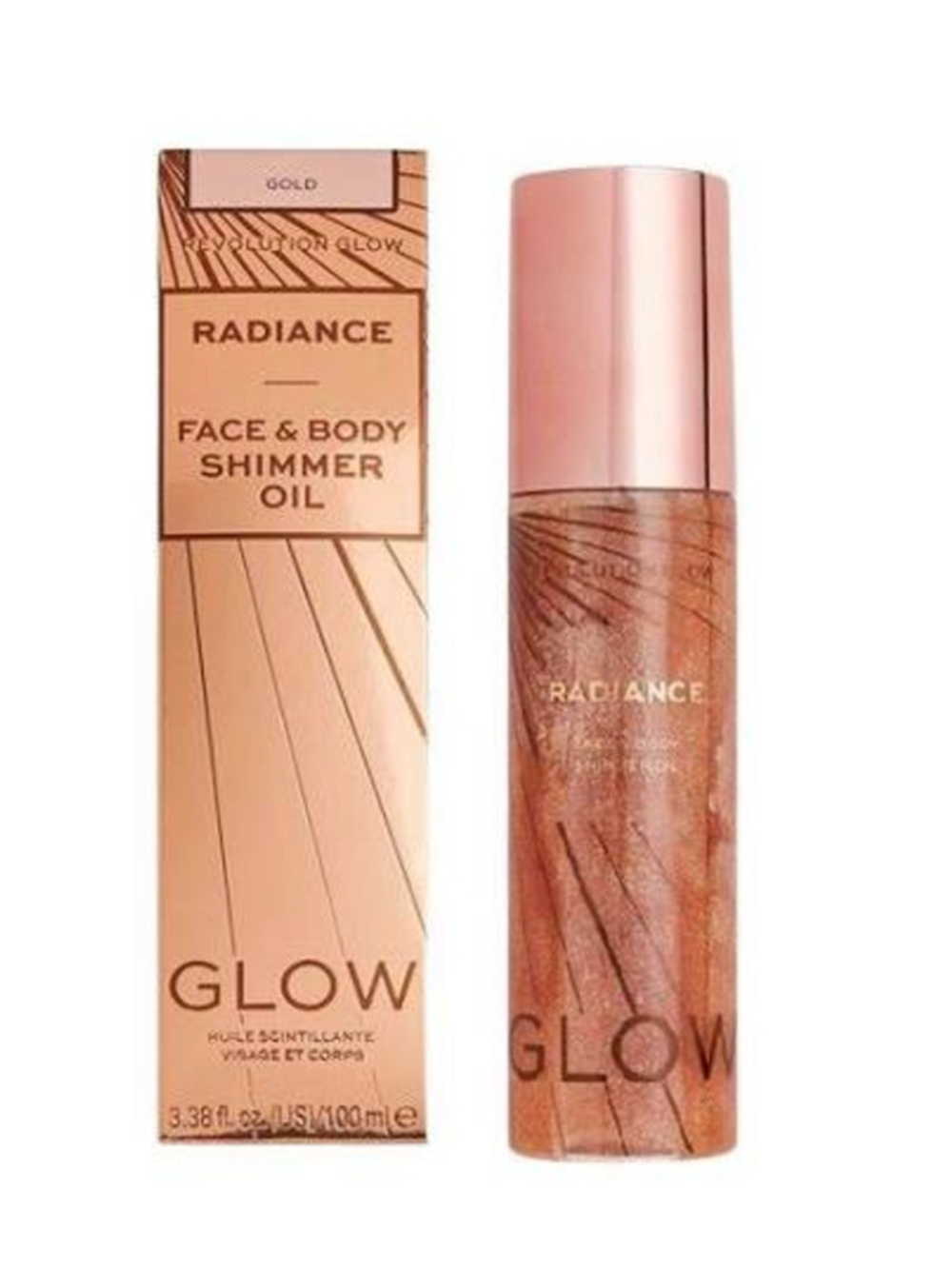 NWT Revolution Glow Radiance GLOW Face & Body Shimmer Oil GOLD 3.38 FL Oz NEW